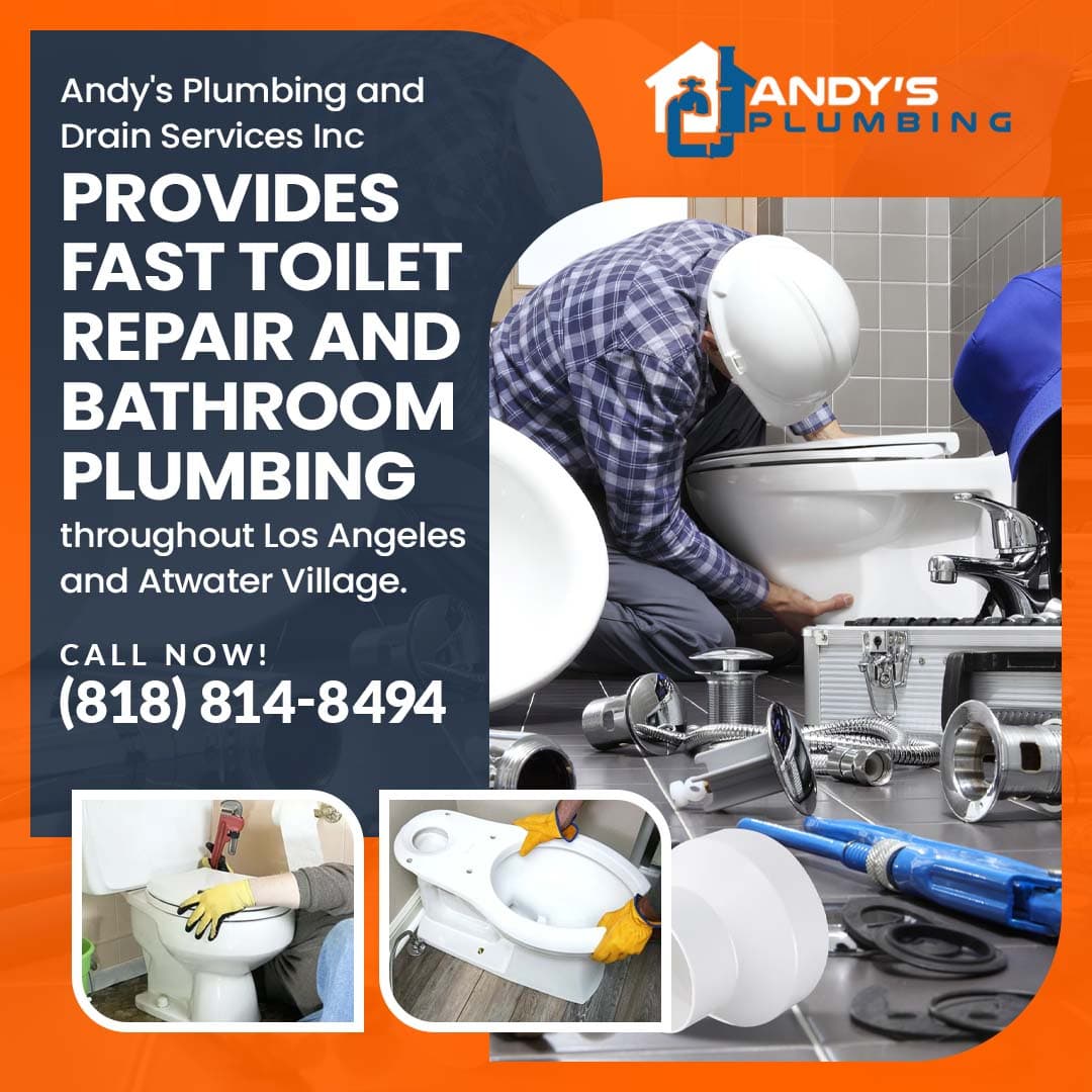 Licensed plumber repairing a toilet in a Los Angeles home