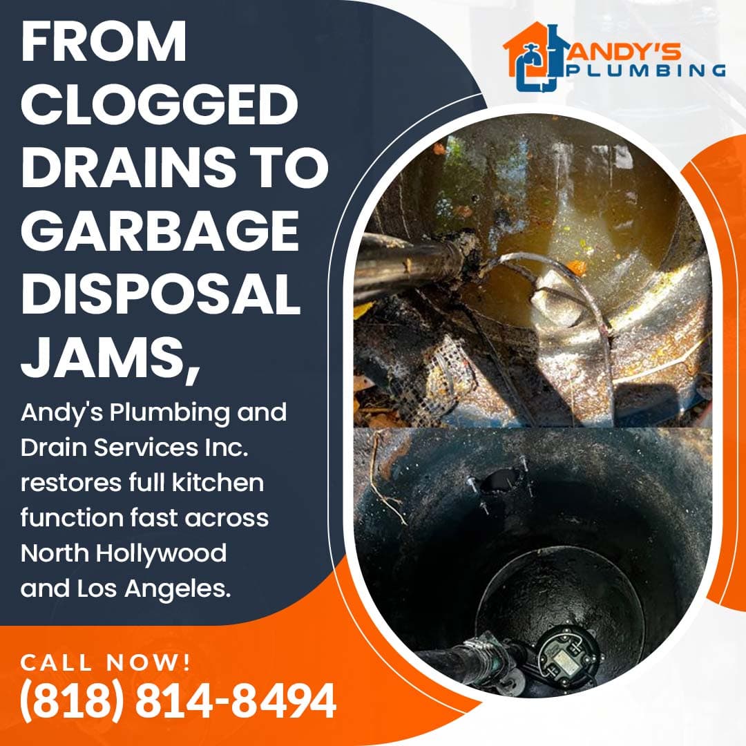 Andy’s Plumbing fixing clogged kitchen sink in North Hollywood